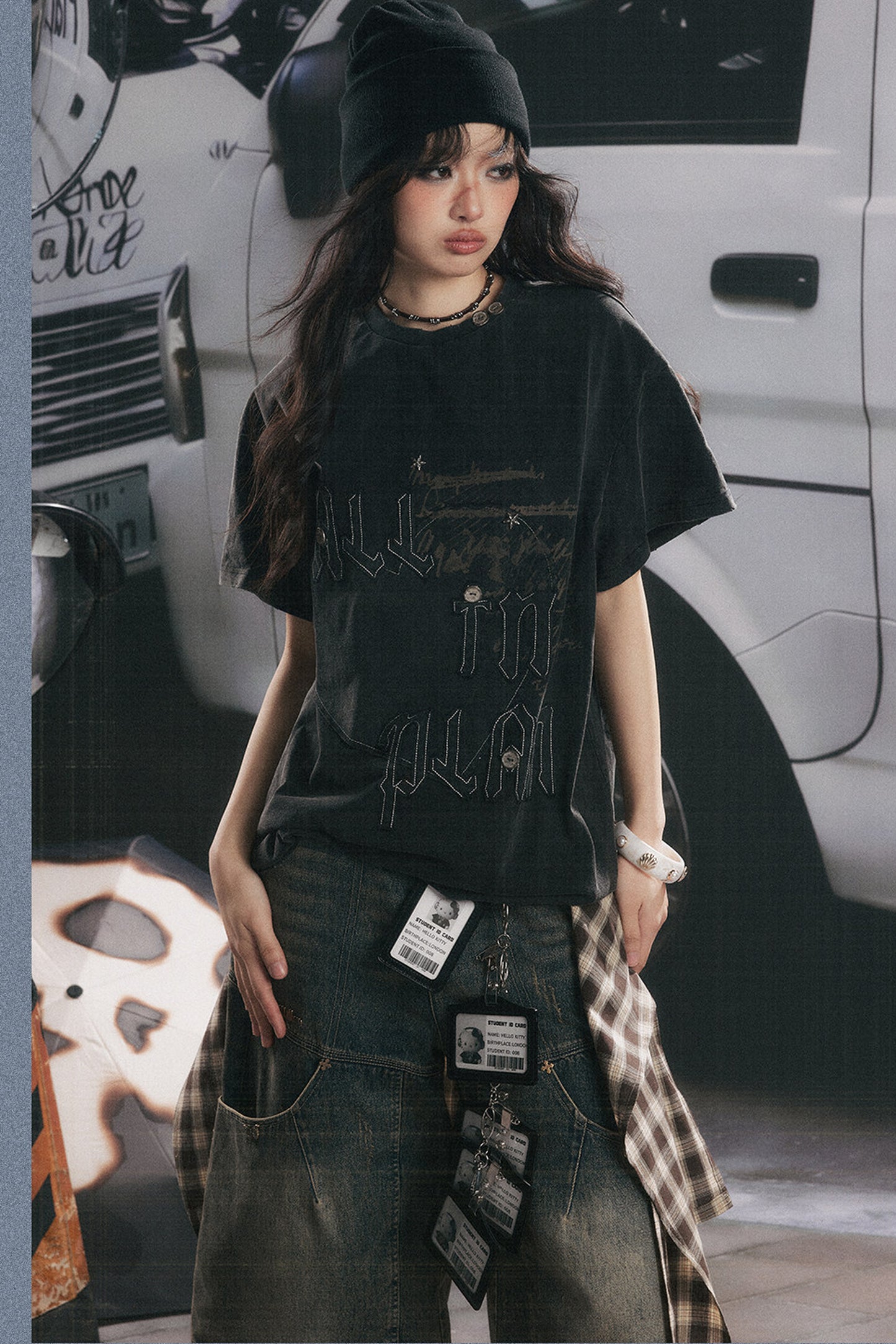 Top ampio a maniche corte con stampa lettering