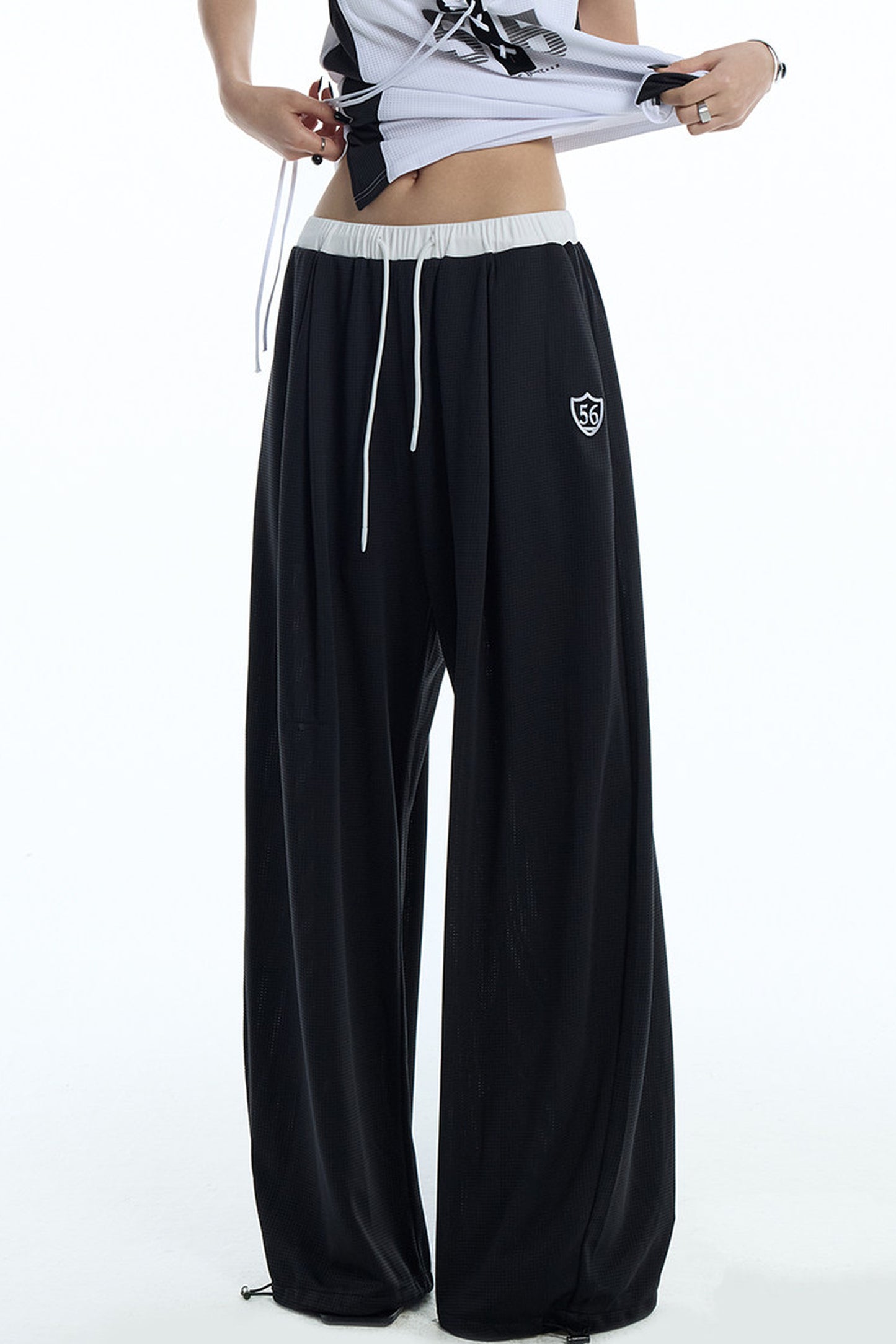 Black White Color-Block Sports Pants