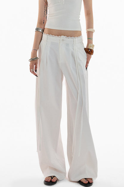 Lace Trim Pima Cotton Wide Leg Pants
