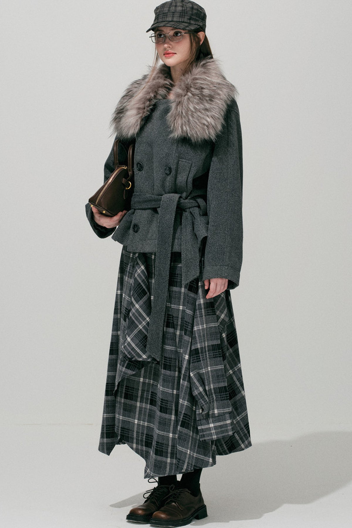 Irregular Layered Plaid Skirt