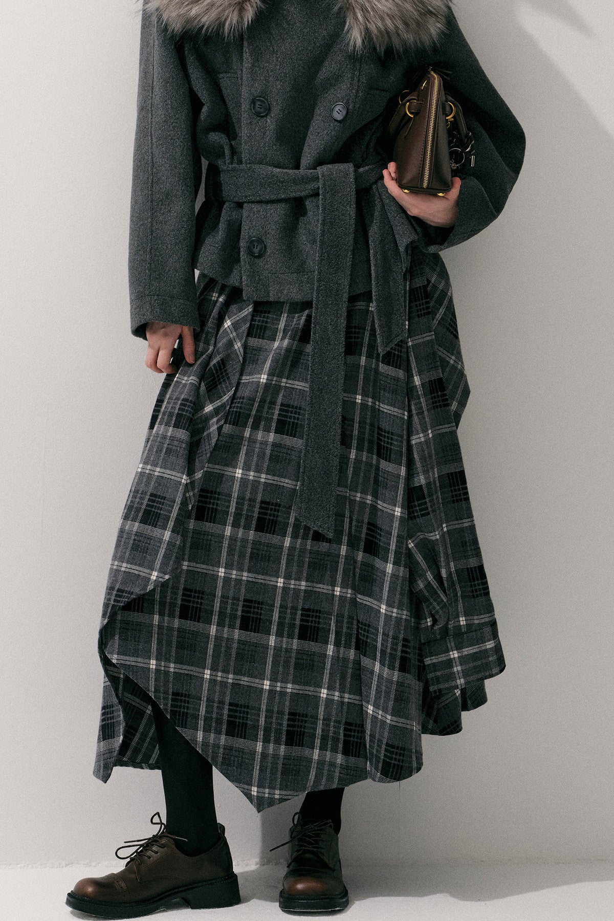 Irregular Layered Plaid Skirt