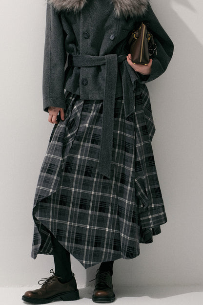 Irregular Layered Plaid Skirt