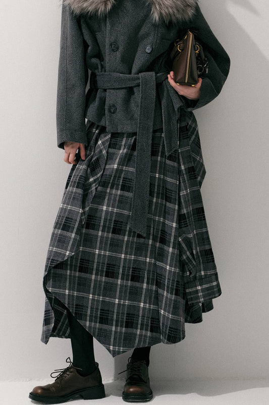 Irregular Layered Plaid Skirt