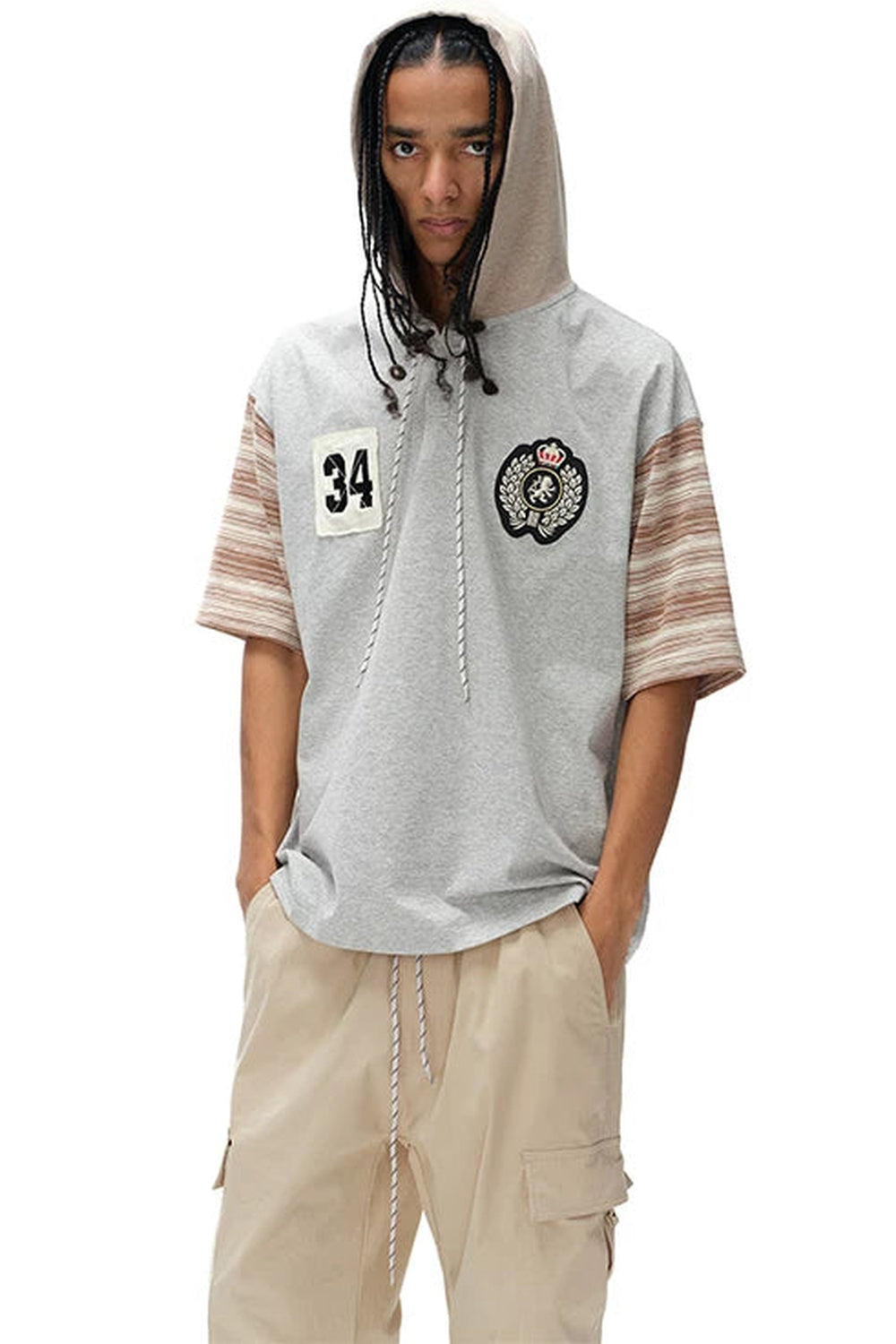 Hooded Striped Badge T-Shirt