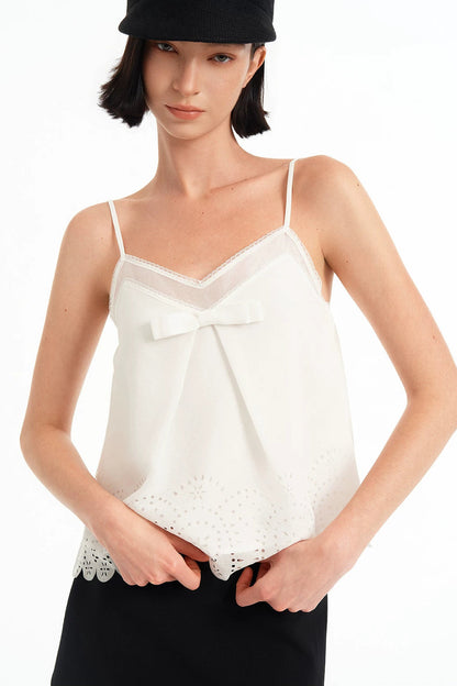 Hollow-Out V-Neck Bowknot Lace Camisole