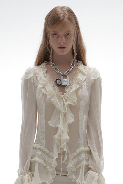 Crepe Ruffle Long-Sleeved Shirt