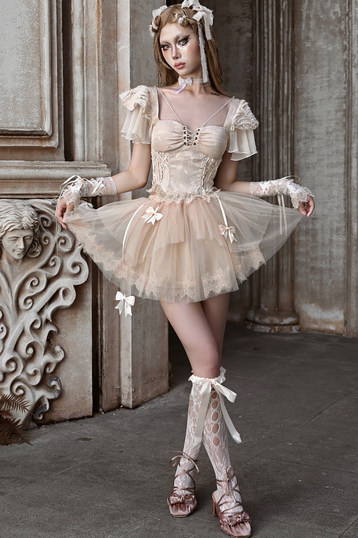 Lace Fishbone Top and Trailing Skirt Set-Up