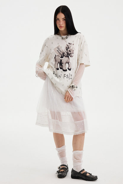Floral Print Pony Layered Blouse