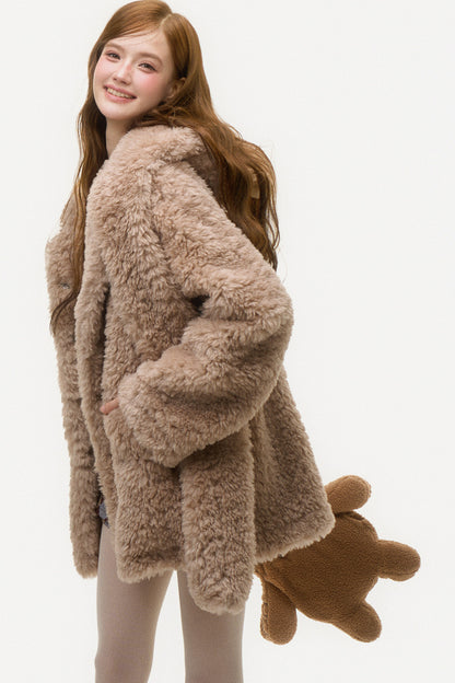 Hooded Bear Ear Fur Coat