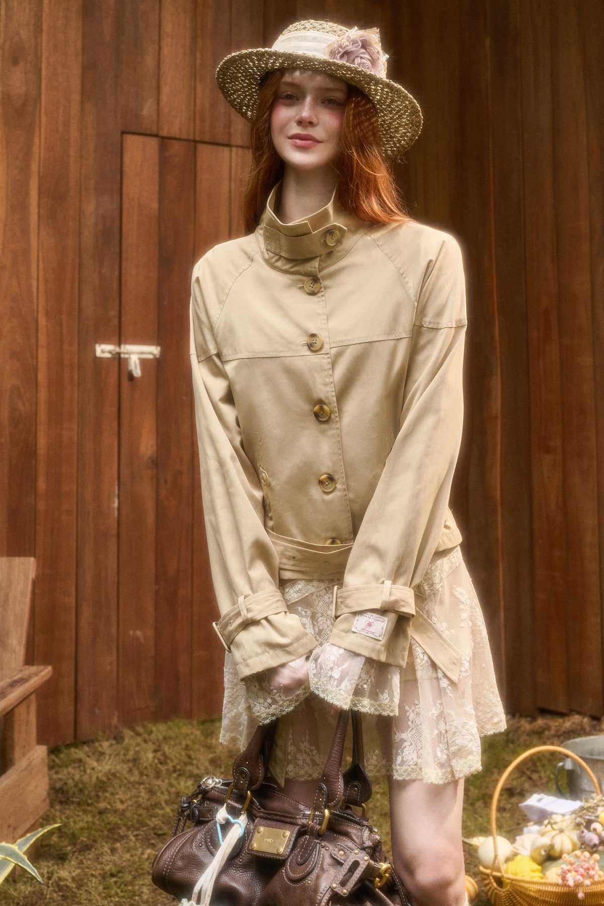 Skin Brown Short Trench Jacket