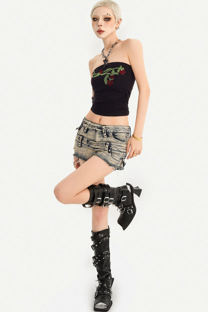 Rhinestone Floral Strapless Top