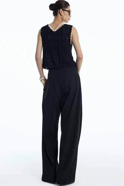 Black Pleated Wide-Leg Trousers