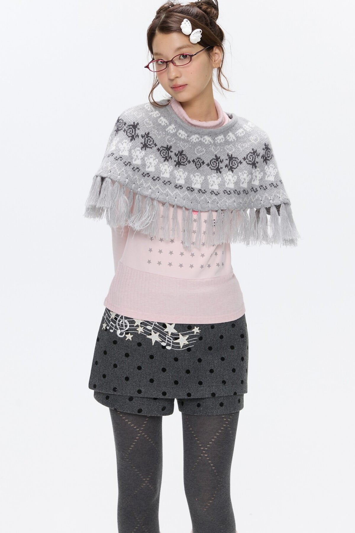 Fair Isle Tassel Knit Cape