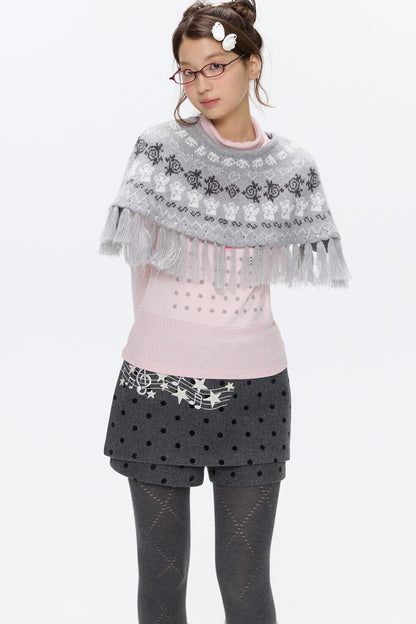 Fair Isle Tassel Knit Cape
