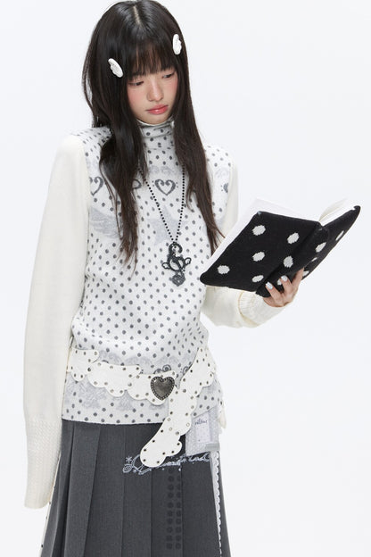High-Neck Polka Dot Jacquard Sweater