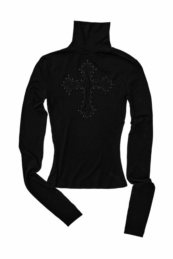 Cross Lace Rhinestone Knit Top