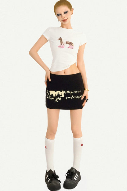 White Pony Print Slim Top