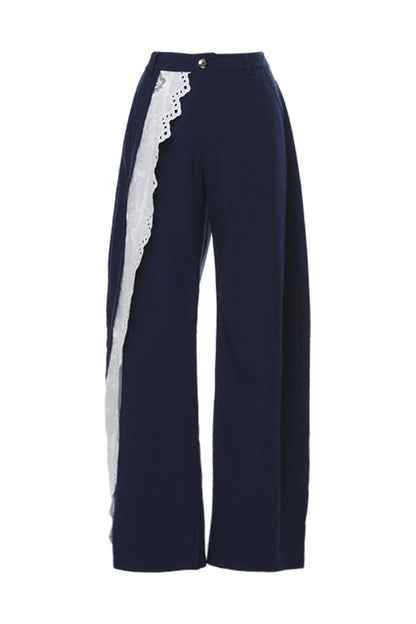 Navy Lace Trim Pants