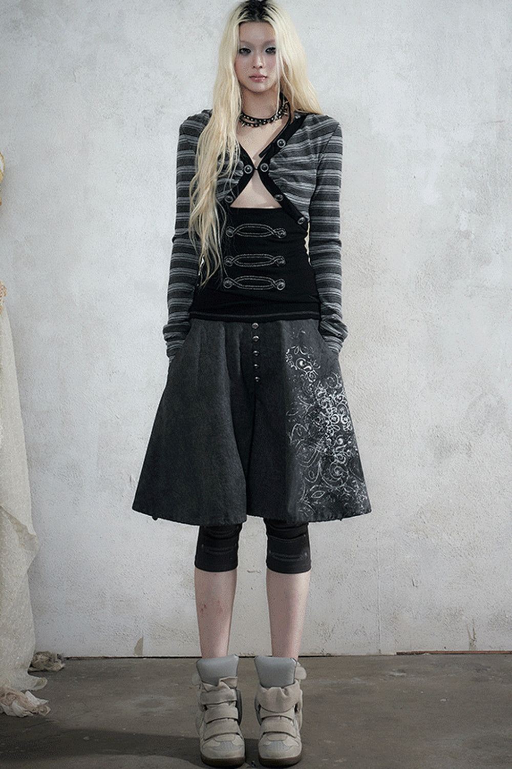 Punk Print Layered-Look Skirt