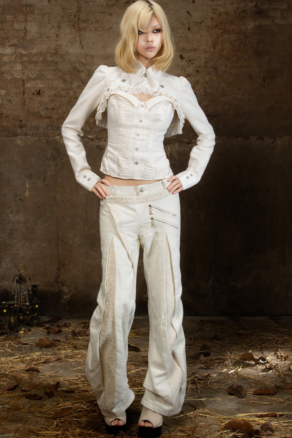 Double Waistband Lace Patchwork Pants