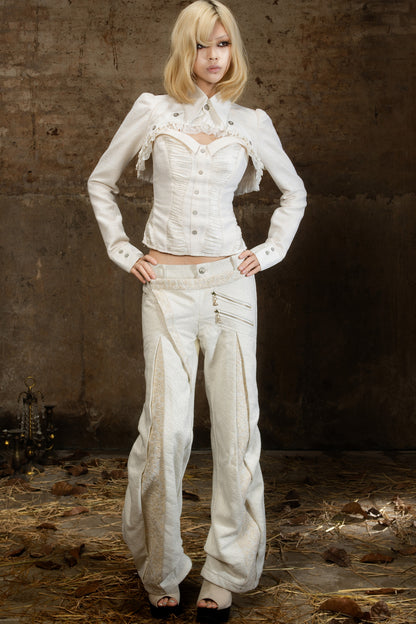 Double Waistband Lace Patchwork Pants