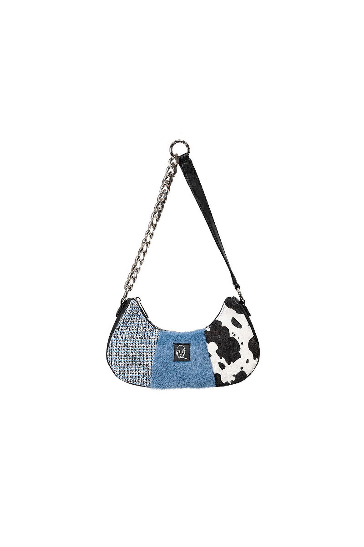 Genuine Leather Color-Block Crossbody Bag