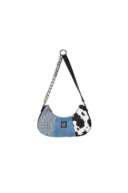 Genuine Leather Color-Block Crossbody Bag