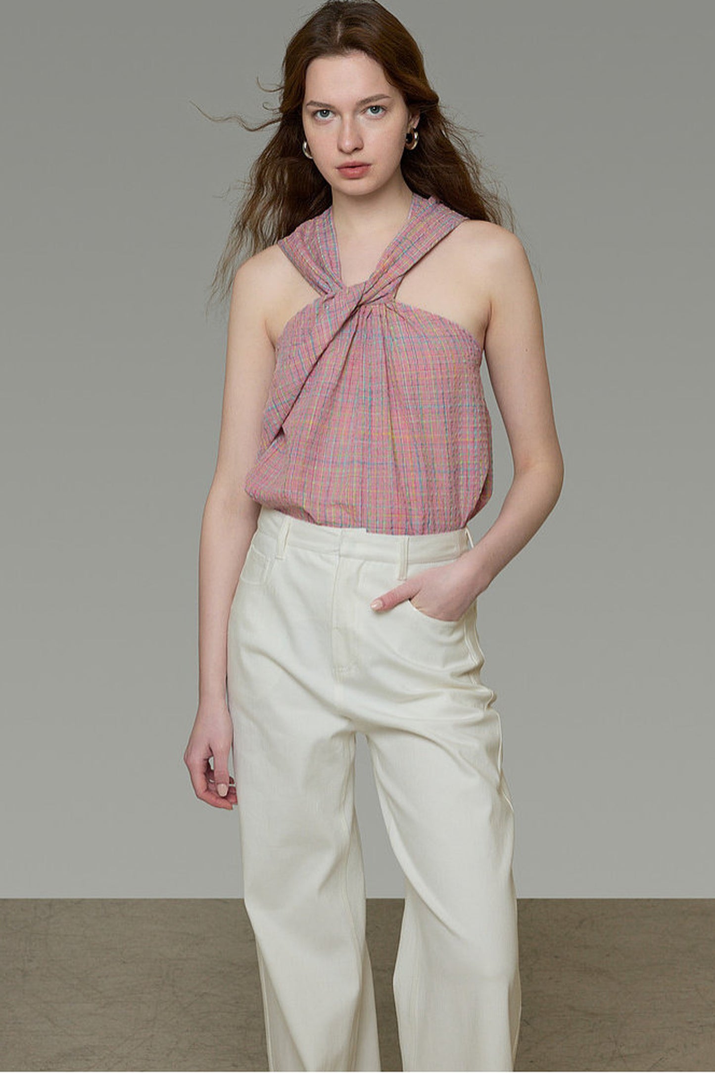 Plaid French Knot Top