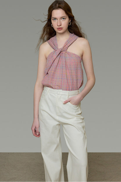 Plaid French Knot Top