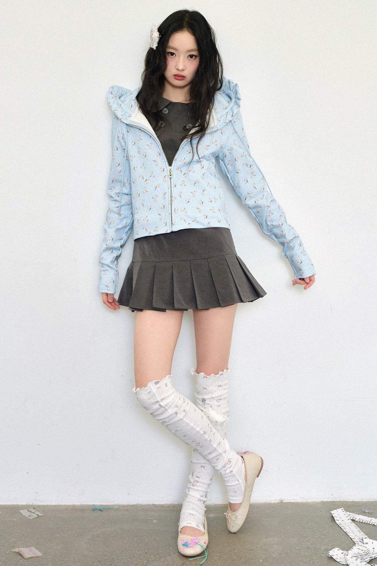 Bunny Print Hooded Sweatshirt Jacket