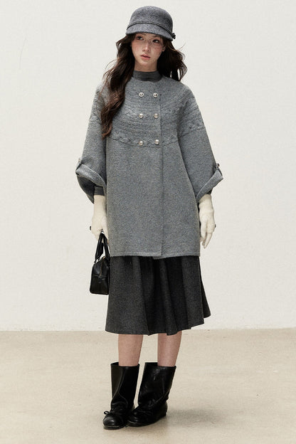 Double-Breasted Cape Design Cardigan