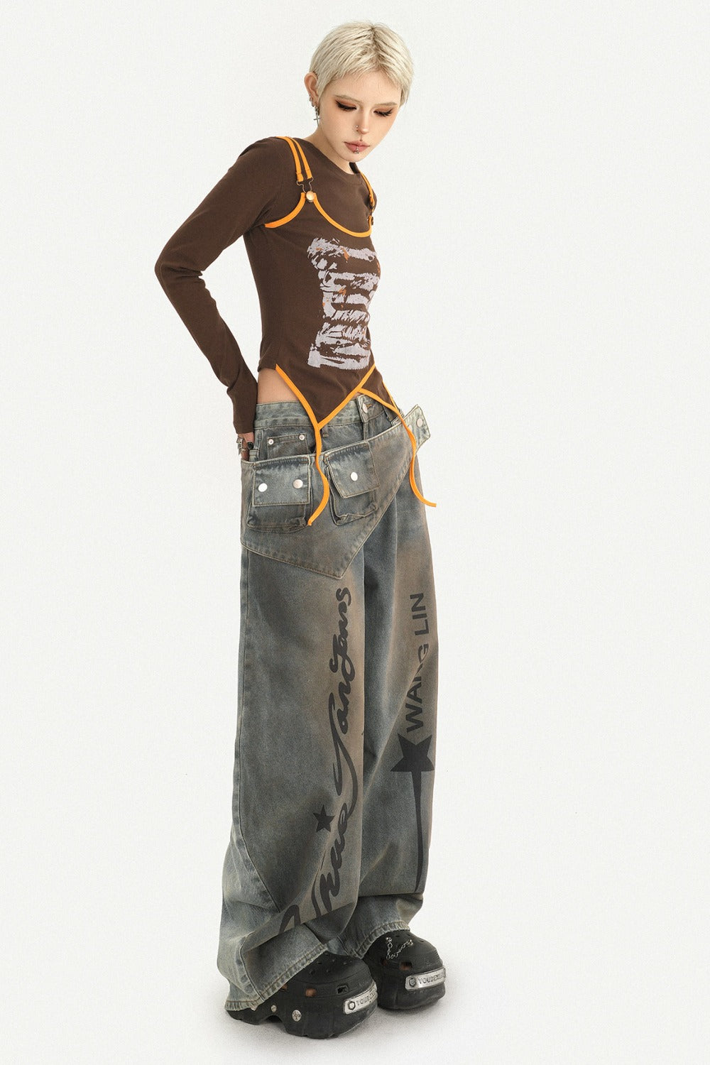 High-Waisted Scimitar Wide-Leg Jeans