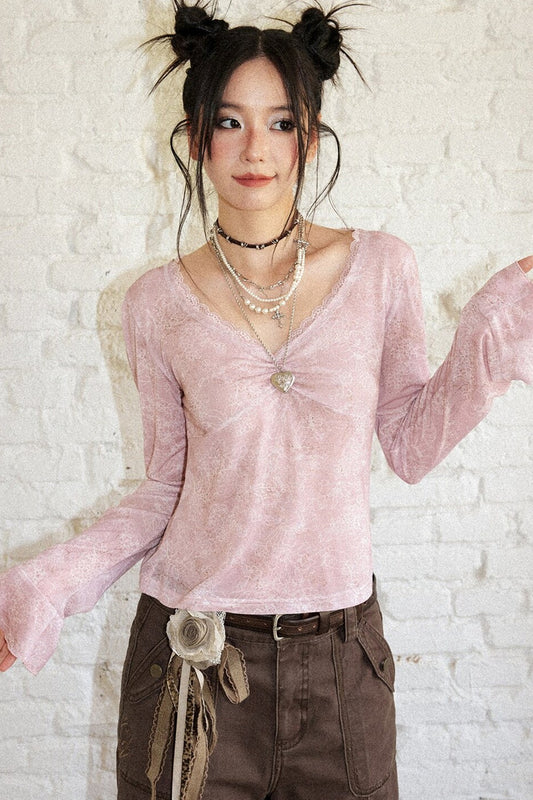 Retro Chapter Printed Long Sleeve Top