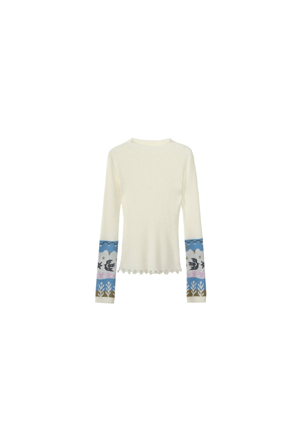 Wool Blend Bird Jacquard Knit Top