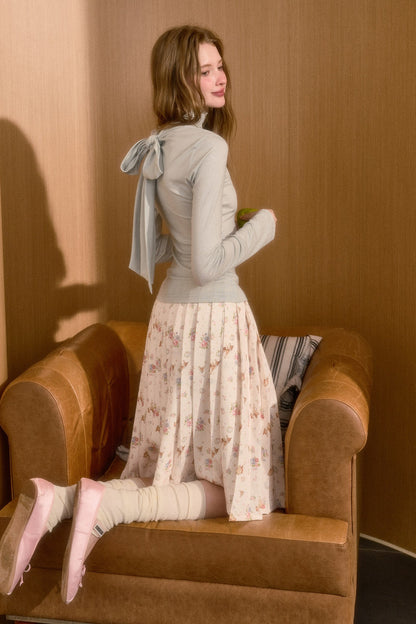Elastic Waist Deer A-Line Pleated Skirt