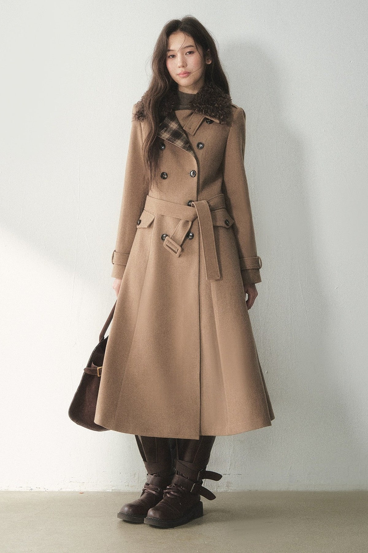 Brown Double-Breasted Wool Coat