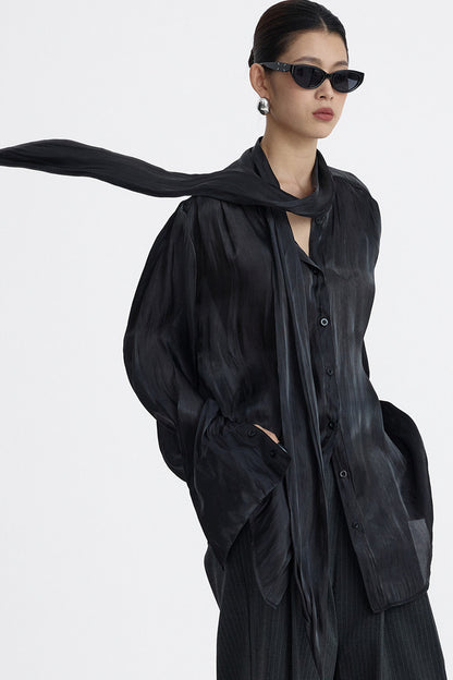 Pleated Tie Neck Shirt