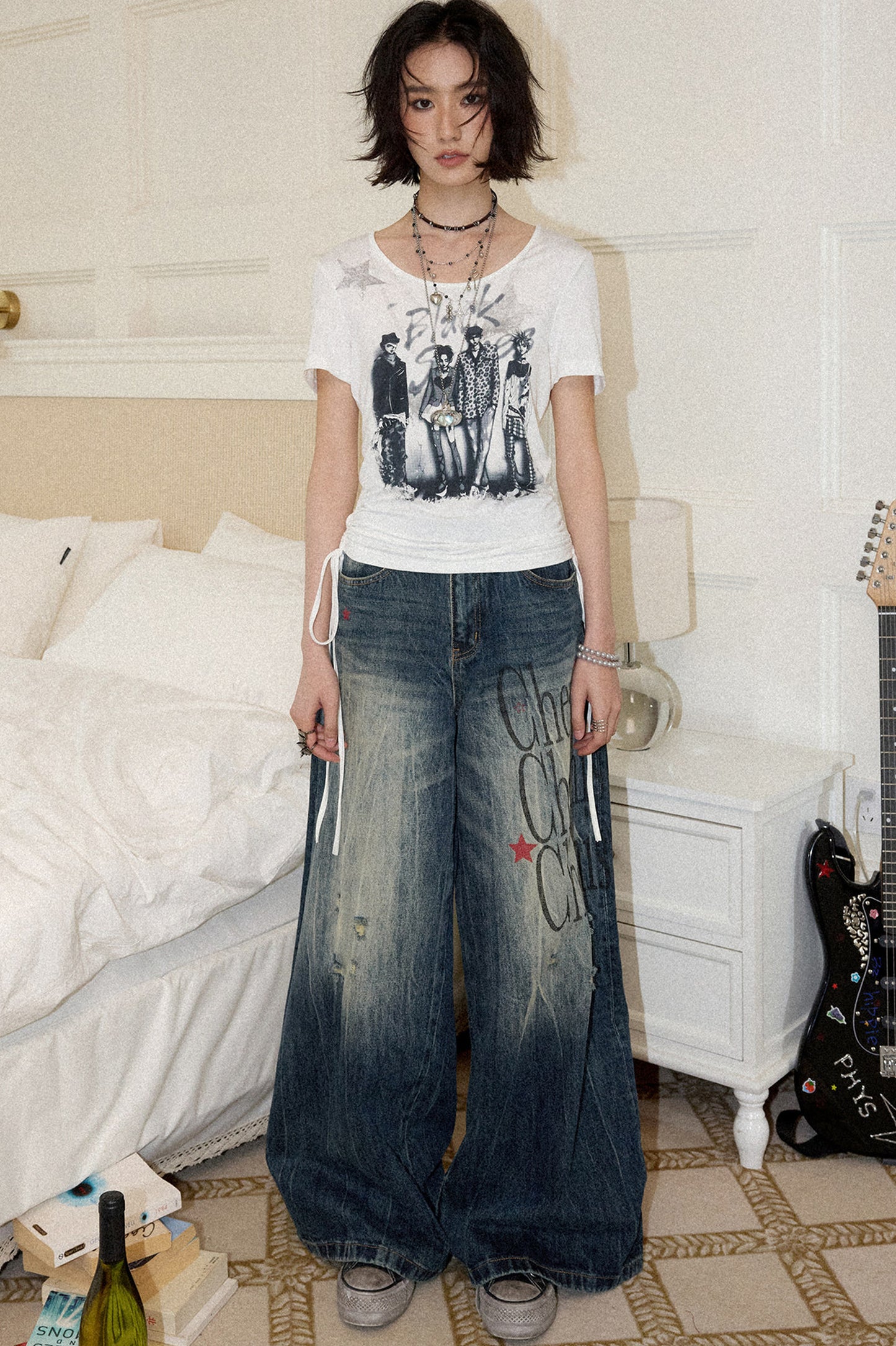 Portrait Print Drawstring Top