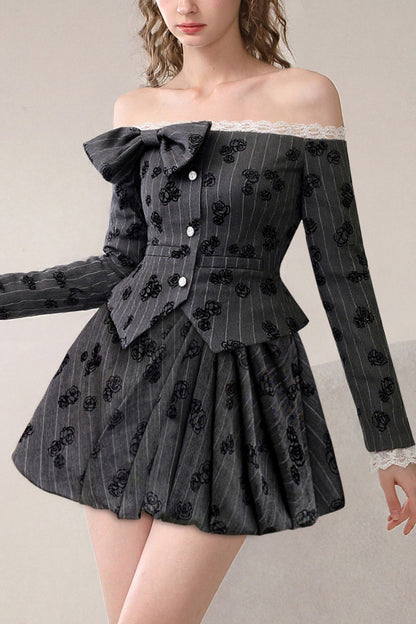Lace Patchwork Top and A-Line Skirt Set