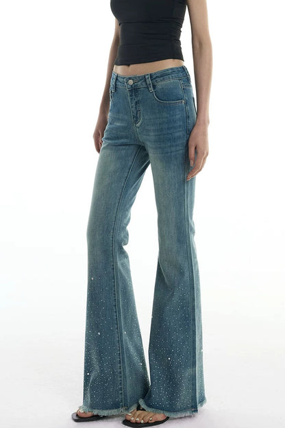 Schlag-Jeanshose mit Strass