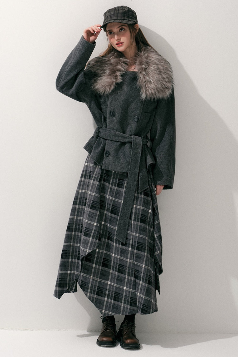Irregular Layered Plaid Skirt