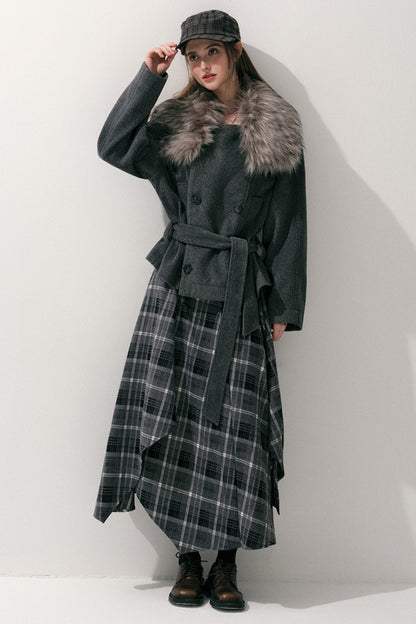 Irregular Layered Plaid Skirt