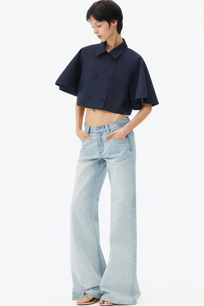 Light Blue Wide-Leg Denim Pants
