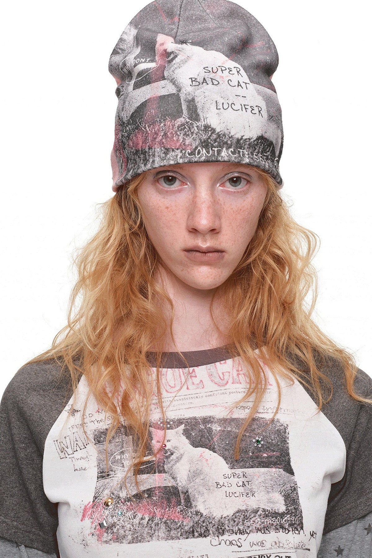 Cat Print Double-Sided Knitted Beanie Hat
