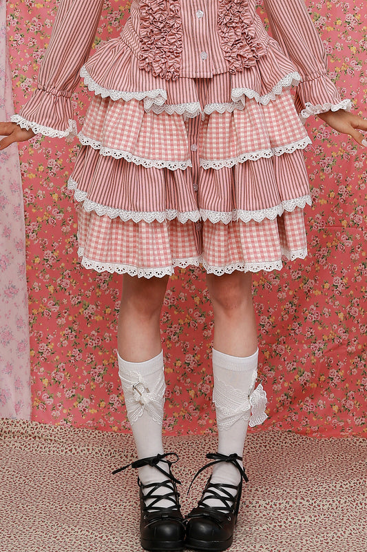 Pink Striped Puffy Lolita Skirt