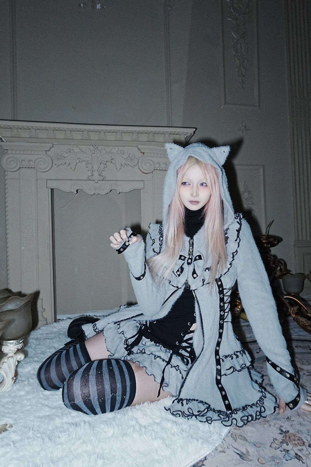 Cat Ear Hooded Plush Dress