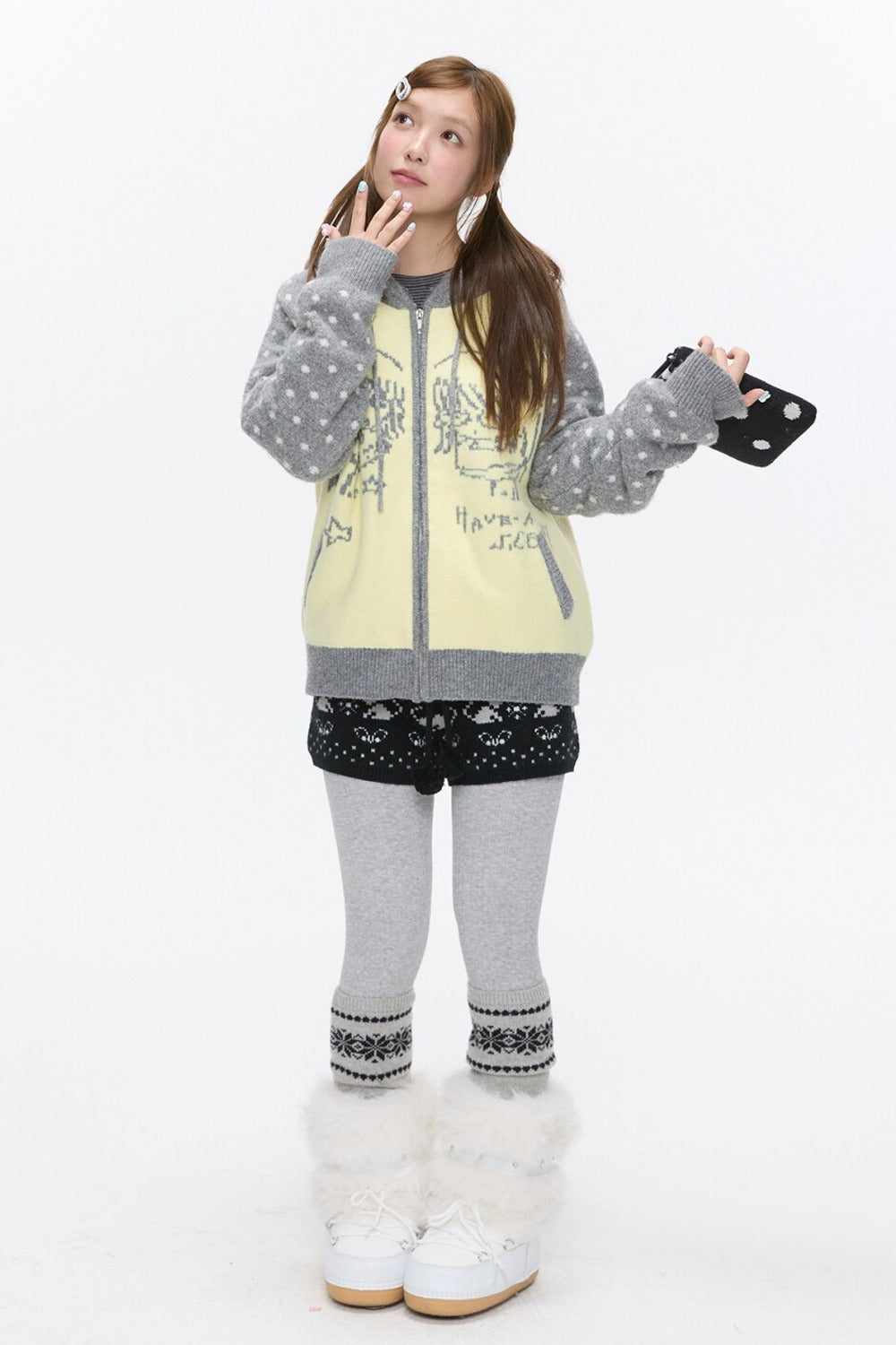 Polka Dot Raglan Zip Sweater