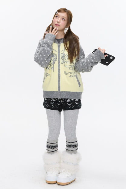 Polka Dot Raglan Zip Sweater