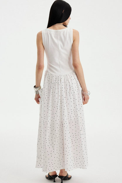 Sleeveless Polka Dot A-Line Maxi Dress