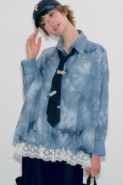 Blue Plaid Lace Blouse